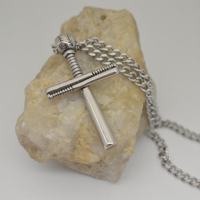 Baseball Bat Cross Stainless Steel Men